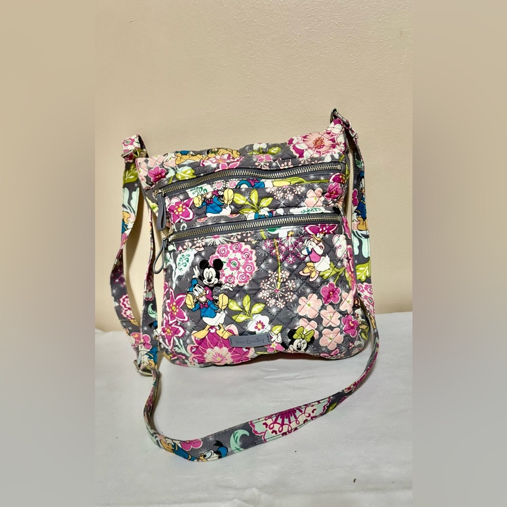 Vera Bradley Disney Triple Zip Hipster Crossbody Bag Grey and Pink